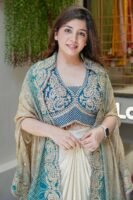 Women’s Designer 3-Piece Draped Skirt Set with Embroidered Shrug