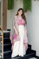 Women Designer 3-Piece Draped Skirt Set with Embroidered Shrug