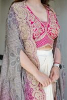 Women Designer 3-Piece Draped Skirt Set with Embroidered Shrug