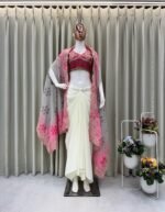Women Designer 3-Piece Draped Skirt Set with Embroidered Shrug