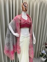Women Designer 3-Piece Draped Skirt Set with Embroidered Shrug