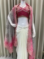 Women Designer 3-Piece Draped Skirt Set with Embroidered Shrug