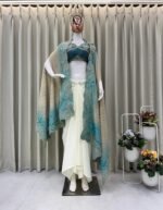 Women’s Designer 3-Piece Draped Skirt Set with Embroidered Shrug