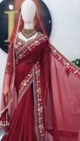Faux Georgette Saree with Sequins & Thread Embroidery