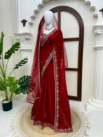 Faux Georgette Saree with Sequins & Thread Embroidery