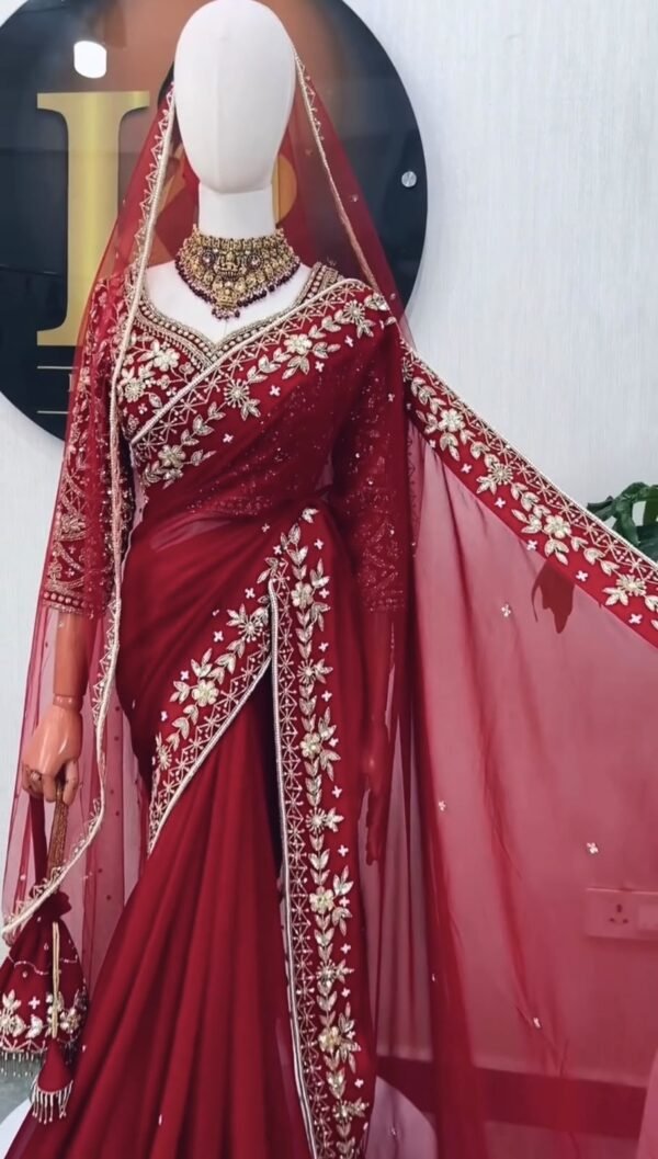 Faux Georgette Saree with Sequins & Thread Embroidery