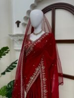 Faux Georgette Saree with Sequins & Thread Embroidery