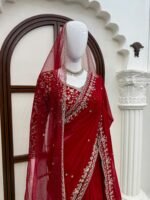 Faux Georgette Saree with Sequins & Thread Embroidery