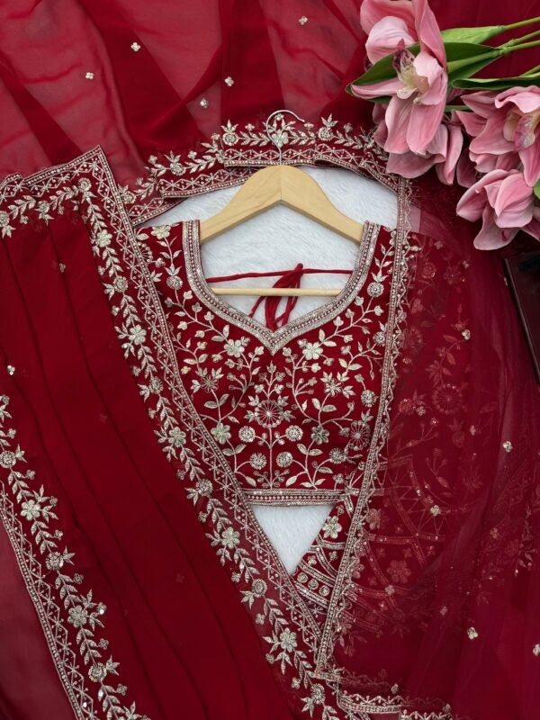 Faux Georgette Saree with Sequins & Thread Embroidery