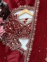 Faux Georgette Saree with Sequins & Thread Embroidery