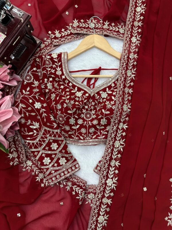 Faux Georgette Saree with Sequins & Thread Embroidery