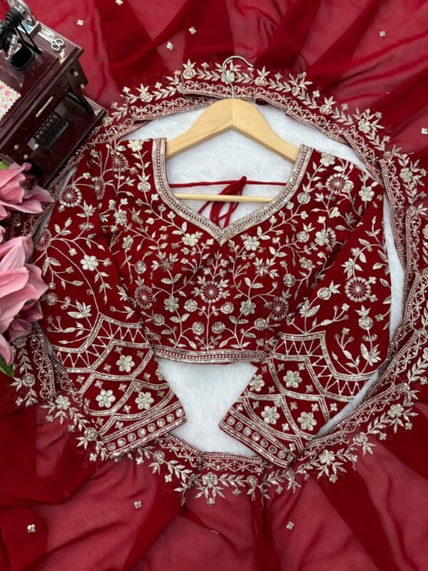Faux Georgette Saree with Sequins & Thread Embroidery