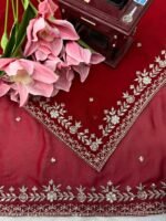 Faux Georgette Saree with Sequins & Thread Embroidery