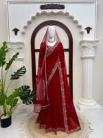 Faux Georgette Saree with Sequins & Thread Embroidery