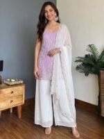 Faux Georgette Kurti with Pant & Dupatta Set for Women