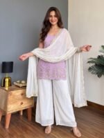 Faux Georgette Kurti with Pant & Dupatta Set for Women