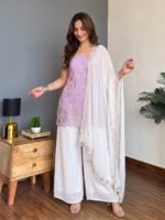 Faux Georgette Kurti with Pant & Dupatta Set for Women