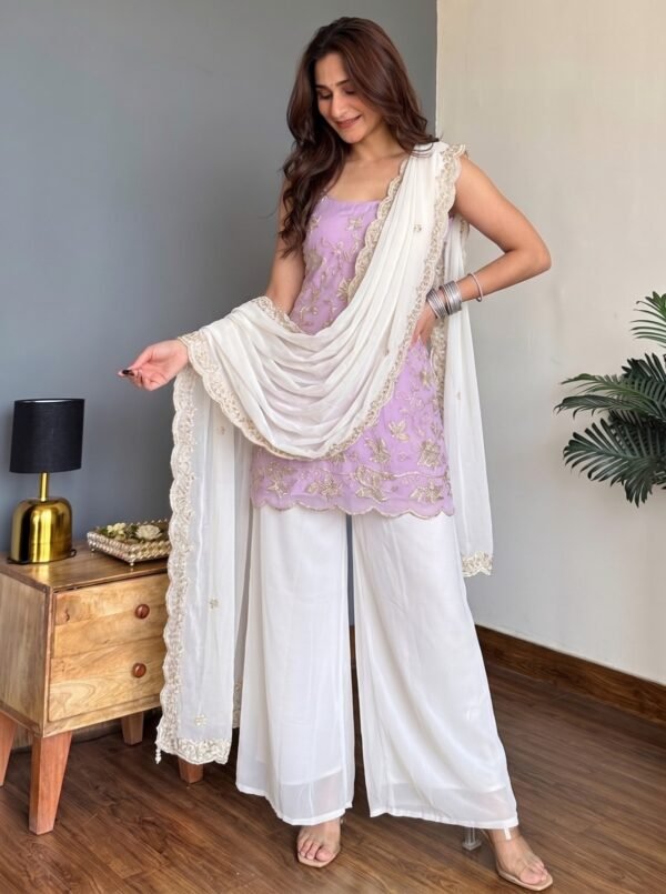 Faux Georgette Kurti with Pant & Dupatta Set for Women