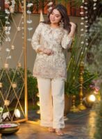 Embroidered Heavy Crepe Silk Kurti with Pant Set