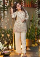 Embroidered Heavy Crepe Silk Kurti with Pant Set