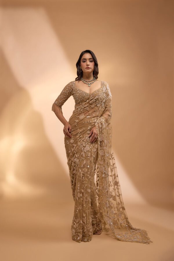 Net Saree with Sequins Embroidery