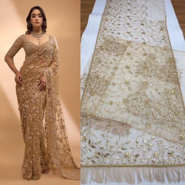 Net Saree with Sequins Embroidery