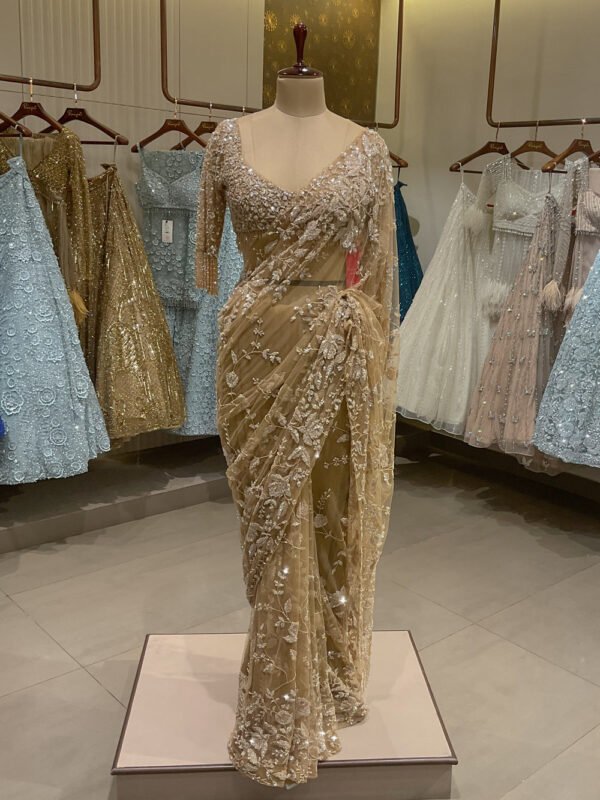 Net Saree with Sequins Embroidery