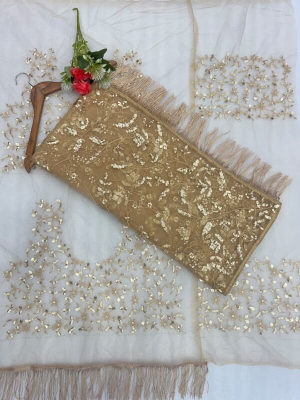 Net Saree with Sequins Embroidery