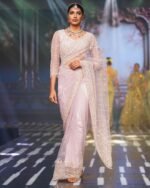 Women’s Pink Soft Net Saree with Sequins Embroidery