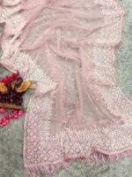 Women’s Pink Soft Net Saree with Sequins Embroidery