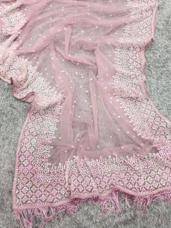 Women’s Pink Soft Net Saree with Sequins Embroidery
