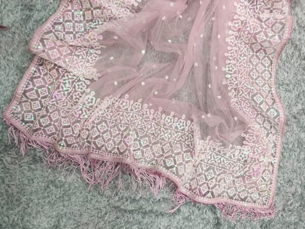 Women’s Pink Soft Net Saree with Sequins Embroidery