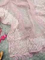 Women’s Pink Soft Net Saree with Sequins Embroidery